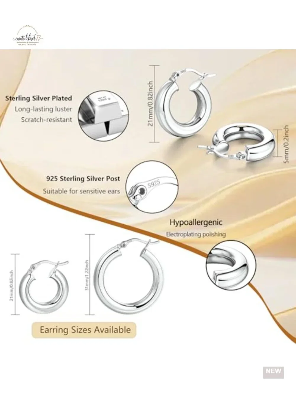 14K Gold Plated Thick Chunky Hoop Earrings Hypoallergenic Lightweight Tube